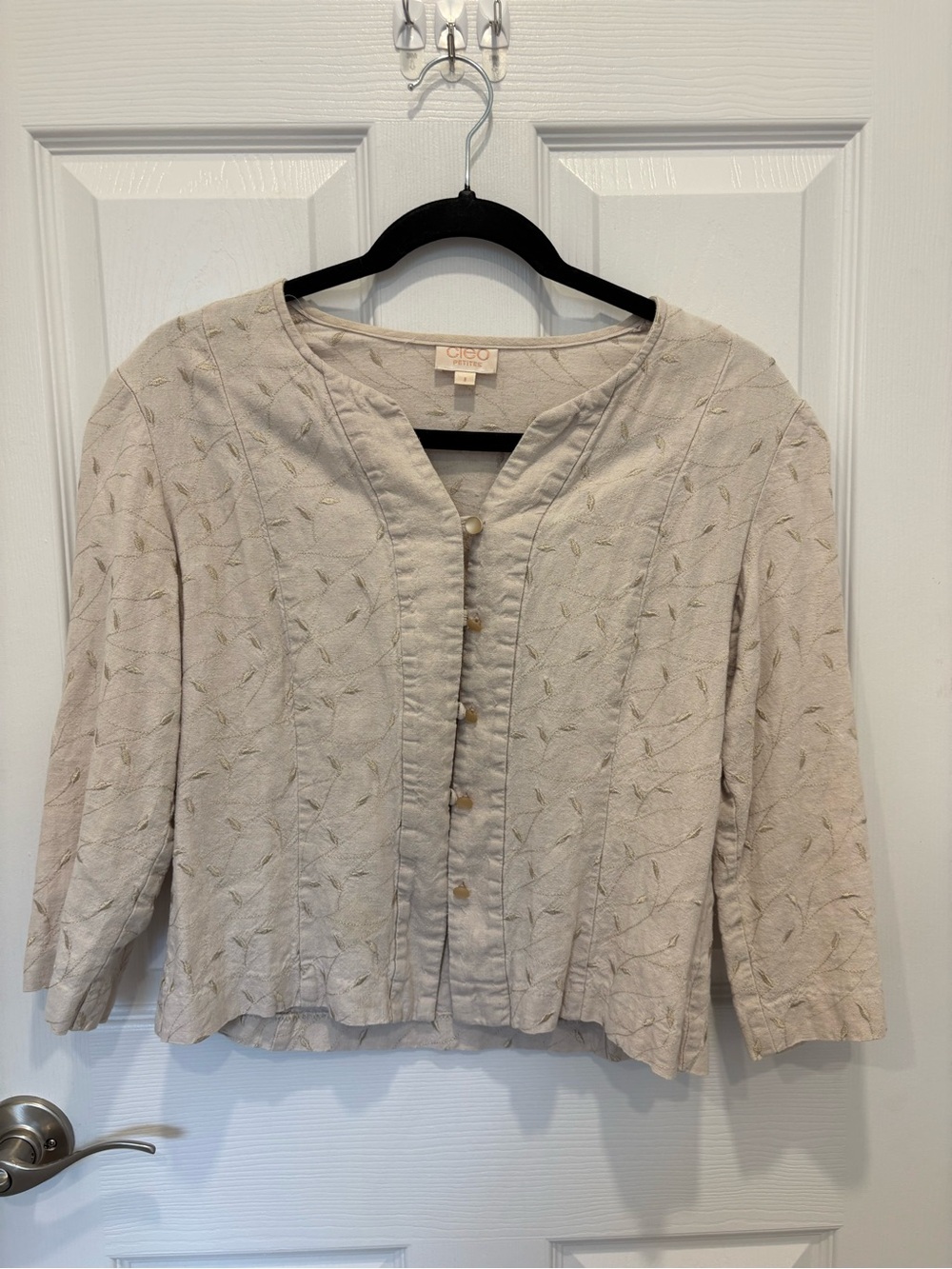 cleo Cream Embroidered Button-Down Women's Top #1016